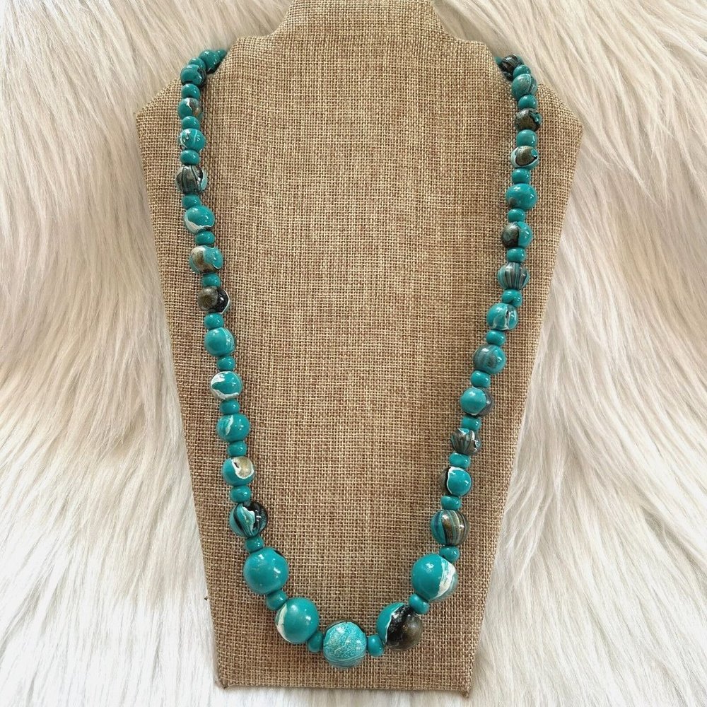 Vintage Artsy Necklace Retro Marble Paint Festival Coastal Grunge Y2K Long 13240